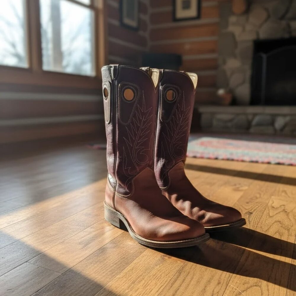 Beck Men’s Western Cowboy Boots Size 12 Brown Burgundy Leather Square Toe EUC